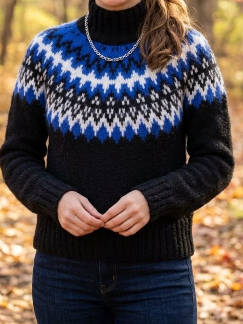 George Women's Black Fair Isle Pattern Knit Turtleneck Sweater Size S/P Skiing